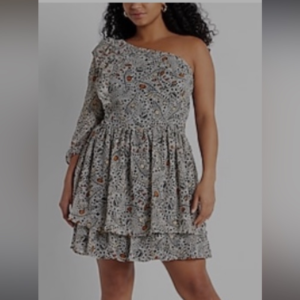 Express X Rachael Zoe one shoulder ruffle mini dress
